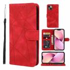 For iPhone 13 Skin Feel Geometric Lines Leather Phone Case(Red) - 1