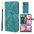 For iPhone 13 Skin Feel Geometric Lines Leather Phone Case(Green) - 1