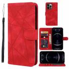 For iPhone 12 / 12 Pro Skin Feel Geometric Lines Leather Phone Case(Red) - 1