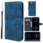 For iPhone 12 / 12 Pro Skin Feel Geometric Lines Leather Phone Case(Blue) - 1