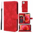 For iPhone 12 mini Skin Feel Geometric Lines Leather Phone Case(Red) - 1