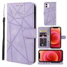 For iPhone 12 mini Skin Feel Geometric Lines Leather Phone Case(Purple) - 1