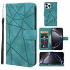 For iPhone 16 Pro Max Skin Feel Geometric Lines Leather Phone Case(Green) - 1