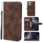 For iPhone 16 Pro Max Skin Feel Geometric Lines Leather Phone Case(Brown) - 1