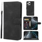 For iPhone 16 Pro Skin Feel Geometric Lines Leather Phone Case(Black) - 1