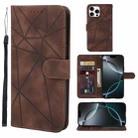 For iPhone 16 Pro Skin Feel Geometric Lines Leather Phone Case(Brown) - 1