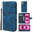 For iPhone 16 Plus Skin Feel Geometric Lines Leather Phone Case(Blue) - 1