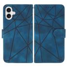 For iPhone 16 Plus Skin Feel Geometric Lines Leather Phone Case(Blue) - 2