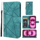 For iPhone 16 Plus Skin Feel Geometric Lines Leather Phone Case(Green) - 1