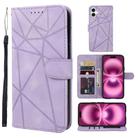 For iPhone 16 Plus Skin Feel Geometric Lines Leather Phone Case(Purple) - 1