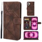 For iPhone 16 Plus Skin Feel Geometric Lines Leather Phone Case(Brown) - 1