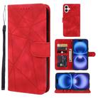 For iPhone 16 Skin Feel Geometric Lines Leather Phone Case(Red) - 1