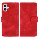 For iPhone 16 Skin Feel Geometric Lines Leather Phone Case(Red) - 2