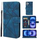 For iPhone 16 Skin Feel Geometric Lines Leather Phone Case(Blue) - 1