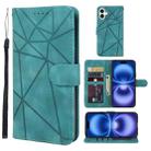 For iPhone 16 Skin Feel Geometric Lines Leather Phone Case(Green) - 1