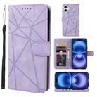 For iPhone 16 Skin Feel Geometric Lines Leather Phone Case(Purple) - 1