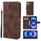 For iPhone 16 Skin Feel Geometric Lines Leather Phone Case(Brown) - 1