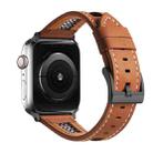 For Apple Watch SE 2023 44mm Mesh Calfskin Genuine Leather Watch Band(Light Brown) - 1