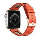 For Apple Watch Series 9 45mm Mesh Calfskin Genuine Leather Watch Band(Orange) - 1