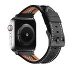 For Apple Watch Series 6 44mm Mesh Calfskin Genuine Leather Watch Band(Black) - 1