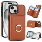 For iPhone 15 Plus RFID Anti-theft Card Ring Holder Phone Case(Brown) - 1