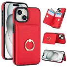 For iPhone 15 RFID Anti-theft Card Ring Holder Phone Case(Red) - 1