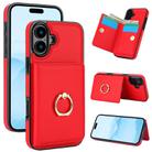 For iPhone 16 Plus RFID Anti-theft Card Ring Holder Phone Case(Red) - 1