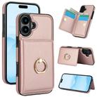 For iPhone 16 Plus RFID Anti-theft Card Ring Holder Phone Case(Rose Gold) - 1