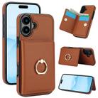 For iPhone 16 Plus RFID Anti-theft Card Ring Holder Phone Case(Brown) - 1