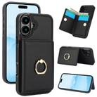 For iPhone 16 RFID Anti-theft Card Ring Holder Phone Case(Black) - 1