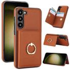 For Samsung Galaxy S22 5G RFID Anti-theft Card Ring Holder Phone Case(Brown) - 1