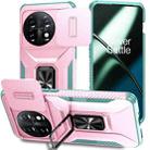 For OnePlus 11 5G Sliding Camshield Holder Phone Case(Pink + Grey Green) - 1