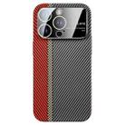 For iPhone 15 Pro Max Large Window Carbon Fiber Shockproof Phone Case(Red Black) - 1