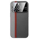 For iPhone 15 Pro Max Large Window Carbon Fiber Shockproof Phone Case(Silver Red) - 1