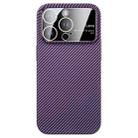 For iPhone 15 Pro Large Window Carbon Fiber Shockproof Phone Case(Dark Purple) - 1