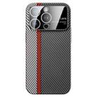 For iPhone 15 Pro Large Window Carbon Fiber Shockproof Phone Case(Silver Red) - 1