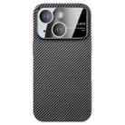 For iPhone 15 Large Window Carbon Fiber Shockproof Phone Case(Black) - 1
