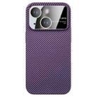 For iPhone 14 Plus Large Window Carbon Fiber Shockproof Phone Case(Dark Purple) - 1