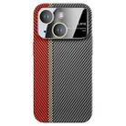 For iPhone 14 Plus Large Window Carbon Fiber Shockproof Phone Case(Red Black) - 1
