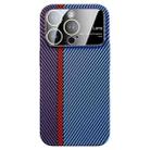 For iPhone 14 Pro Large Window Carbon Fiber Shockproof Phone Case(Purple Blue) - 1