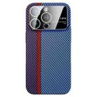 For iPhone 14 Pro Max Large Window Carbon Fiber Shockproof Phone Case(Purple Blue) - 1