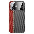 For iPhone 12 Large Window Carbon Fiber Shockproof Phone Case(Red Black) - 1