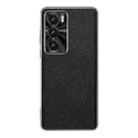 For OPPO Reno12 Global Silver Edge Cross Texture PU Leather Phone Case(Black) - 1