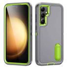 For Samsung Galaxy S23 FE 5G Rugged PC + Silicone Phone Case with Holder(Grey+Fresh Green) - 1