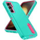 For Samsung Galaxy S23 FE 5G Rugged PC + Silicone Phone Case with Holder(Light Green+Rose Red) - 2