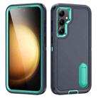 For Samsung Galaxy S23 FE 5G Rugged PC + Silicone Phone Case with Holder(Dark Blue+Light Green) - 1