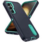 For Samsung Galaxy S23 FE 5G Rugged PC + Silicone Phone Case with Holder(Dark Blue+Light Green) - 2