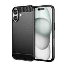 For iPhone 16 Plus Brushed Texture Carbon Fiber TPU Phone Case(Black) - 1