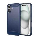For iPhone 16 Brushed Texture Carbon Fiber TPU Phone Case(Blue) - 1