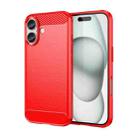 For iPhone 16 Brushed Texture Carbon Fiber TPU Phone Case(Red) - 1